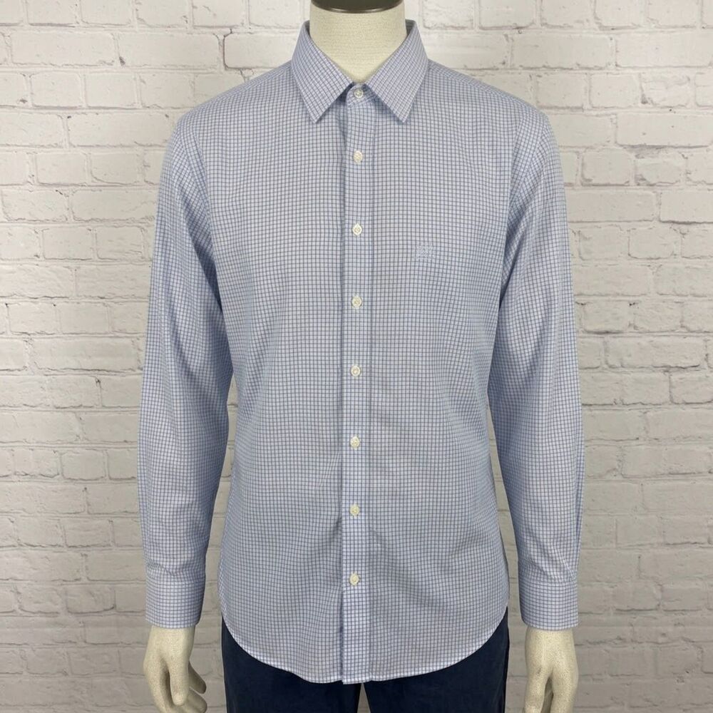 Club Room Button Up Shirt Mens Small Blue Gingham Long Sleeves NEW!